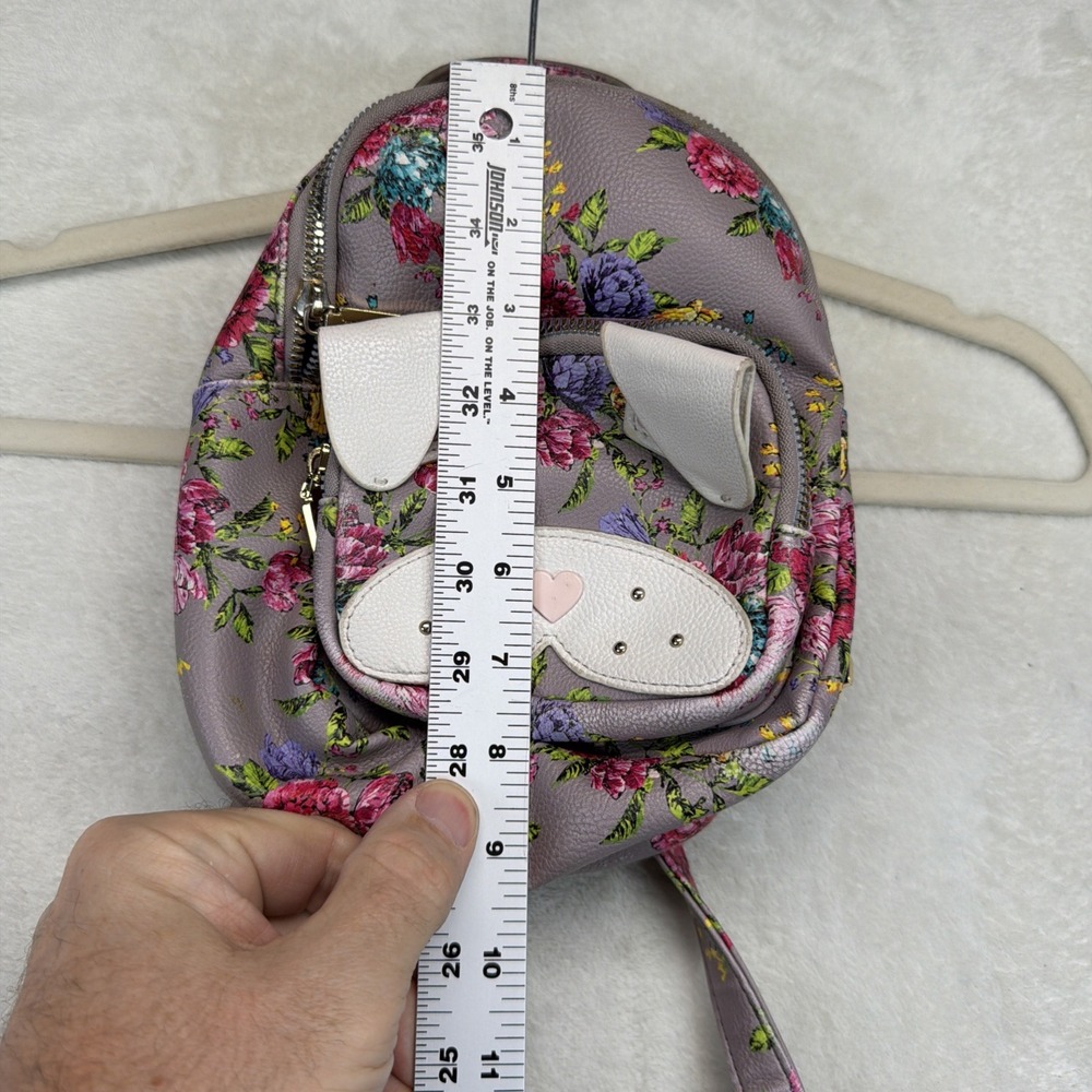 Betsey Johnson Floral Puppy Dog Face Mini Backpack Gray Pink Roses Kitsch Bag - Picture 2 of 10